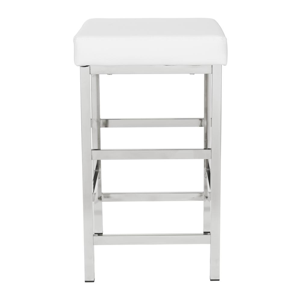 26" Backless Stool in White Fabric with Polished Chrome Legs, MET1326C-WH