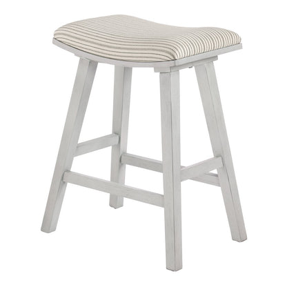 24" Saddle Stool 2-Pack With Cream Pin Stripe Fabric Seat And White Wash Frame
