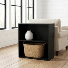 Black 2-Shelf Bookcase with Metal Frame and Laminate Shelves