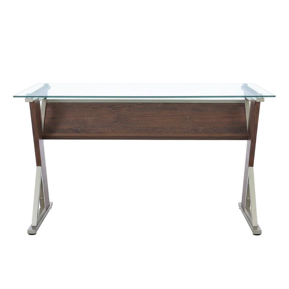 Stylish Cherry Office Desk With Glass And Iron Details For Workspaces