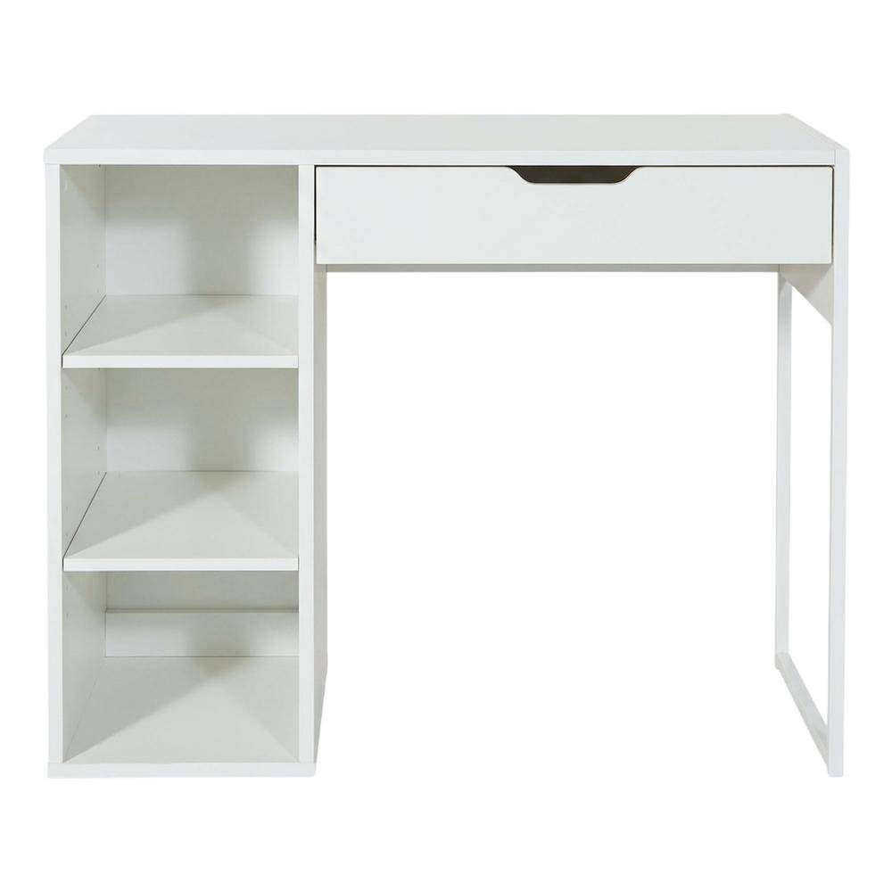 White Finish 40-Inch Office Desk With Steel Frame And Ample Workspace