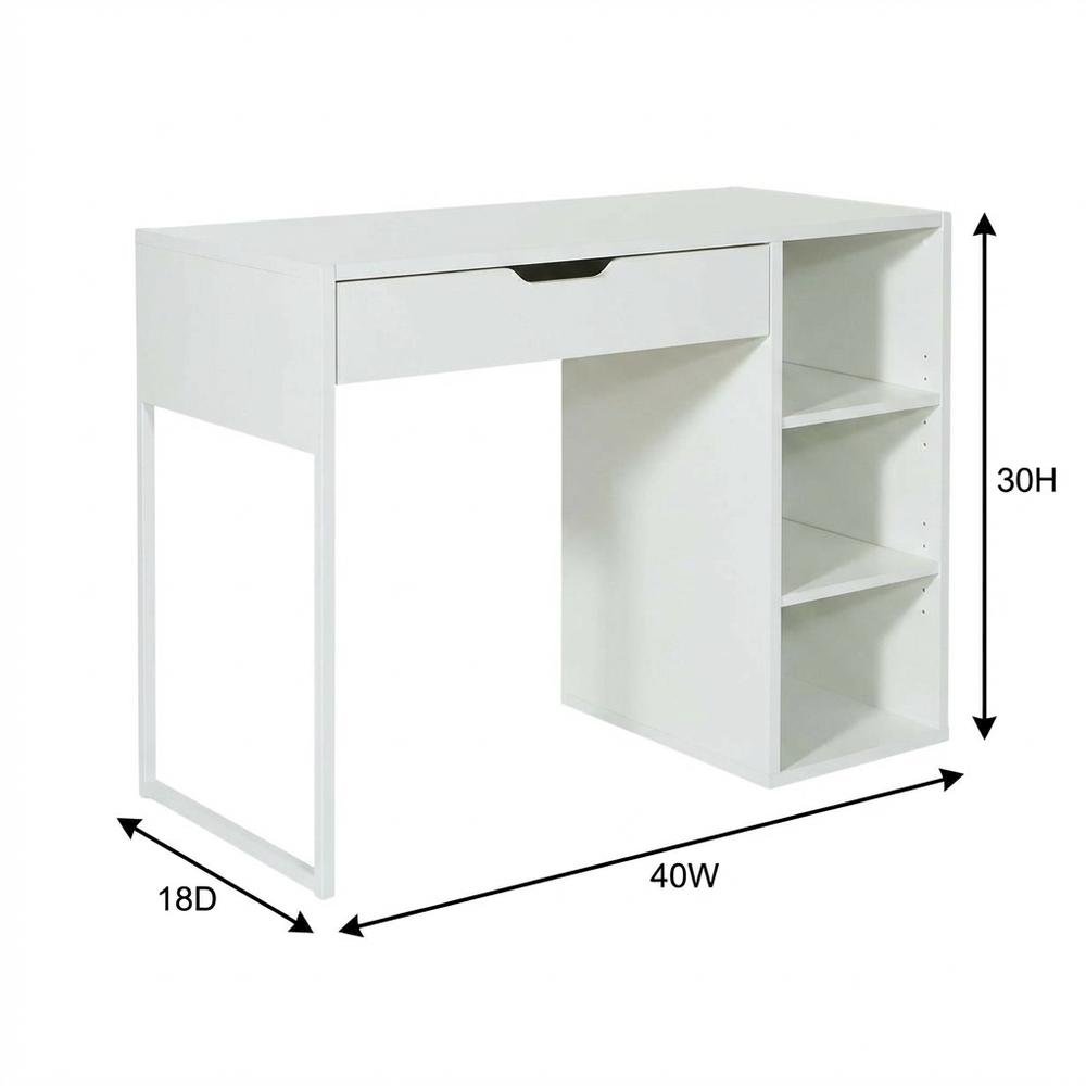 White Finish 40-Inch Office Desk With Steel Frame And Ample Workspace