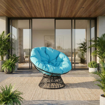Blue Outdoor Lounge Papasan Chair With Sturdy Frame And Comfortable Design