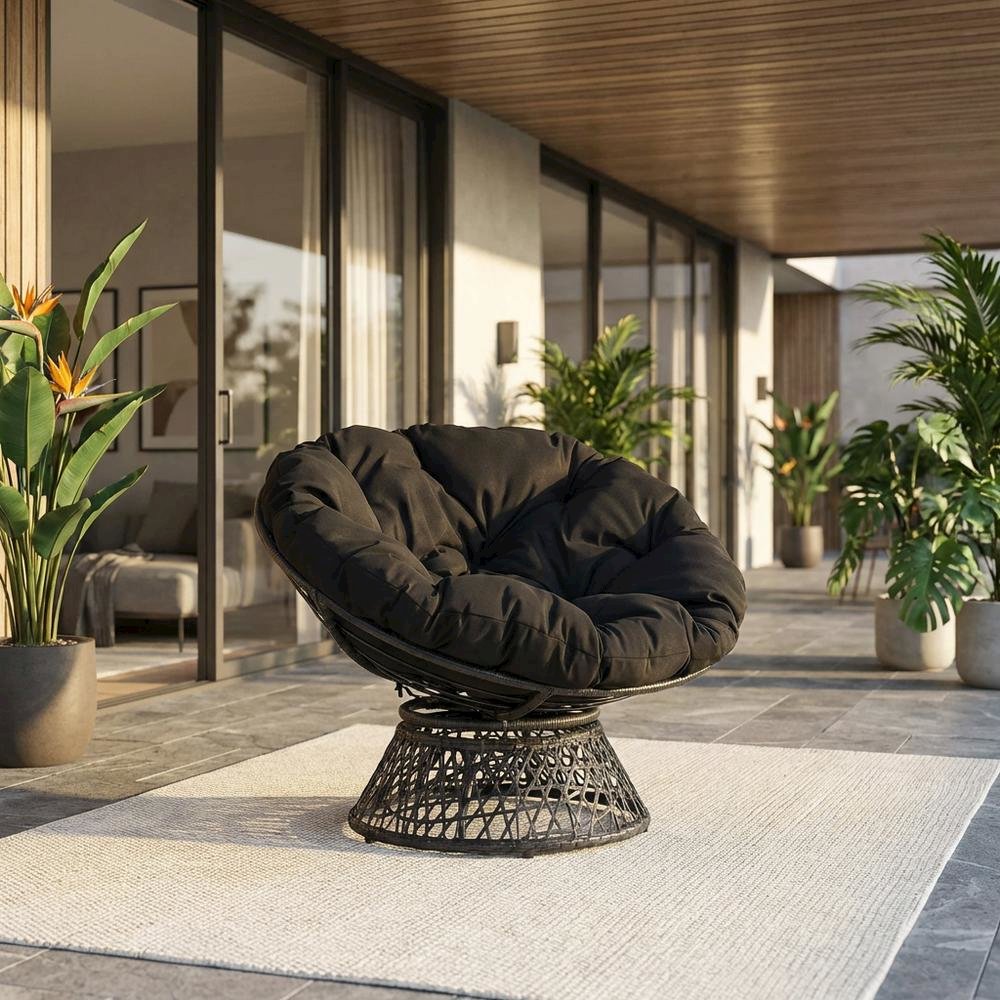 Durable Black Papasan Chair For Outdoor Lounge Comfort