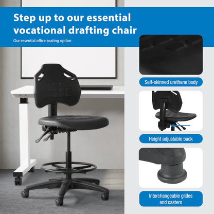 Black Self Skinned Urethane Intermediate Drafting Chair With Adjustable Black