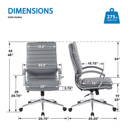 High Back Manager's Faux Leather Chair with Chrome Base, Removable Arm Sleeves