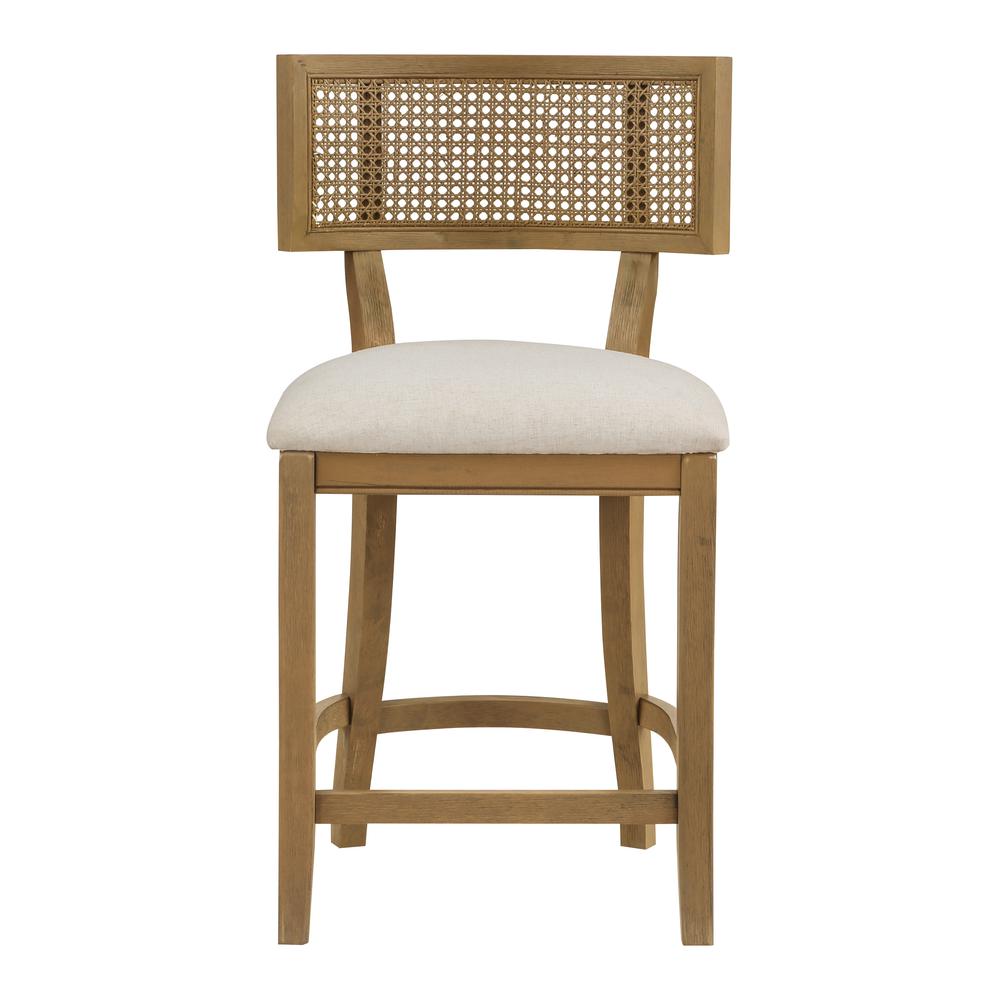 Alaina 26" Cane Back Counter Stool in Linen Fabric with Coastal Wash