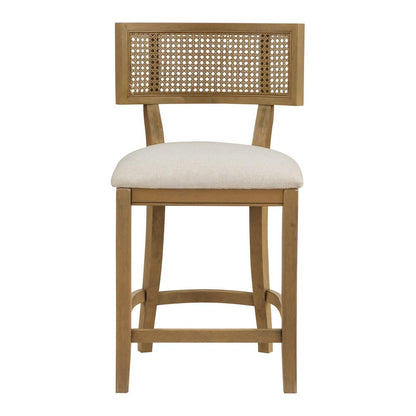 Alaina 26" Cane Back Counter Stool in Linen Fabric with Coastal Wash