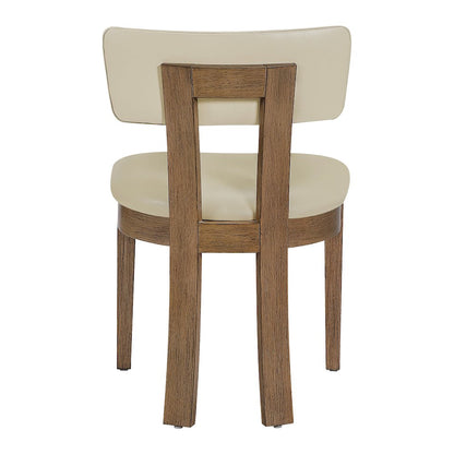 Hanson Dining Chair with Taupe Faux Leather and Medium Oak Wood, 2-Pack