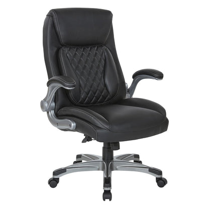 Executive Chair in Black Bonded Leather with Flip Arms