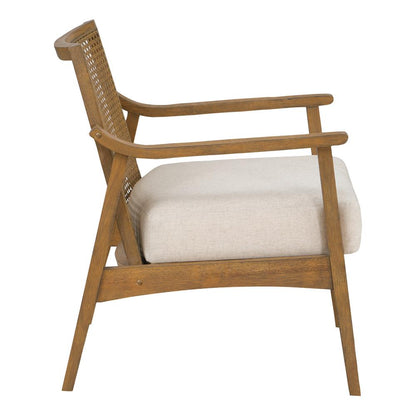 Alaina Cane Back Arm Chair in Linen Fabric with Coastal Wash