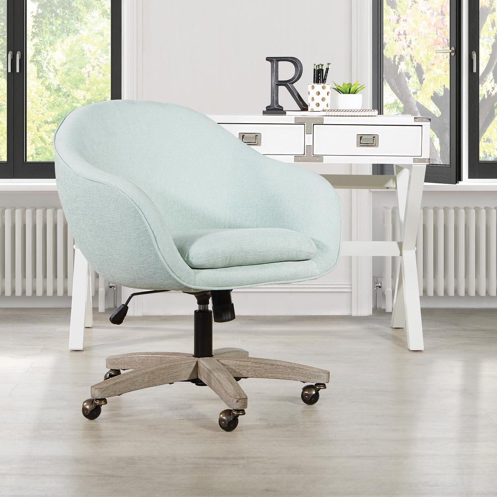 Nora Office Chair in Mint Fabric with Grey Brush Wood Base KD, NRA26-M75
