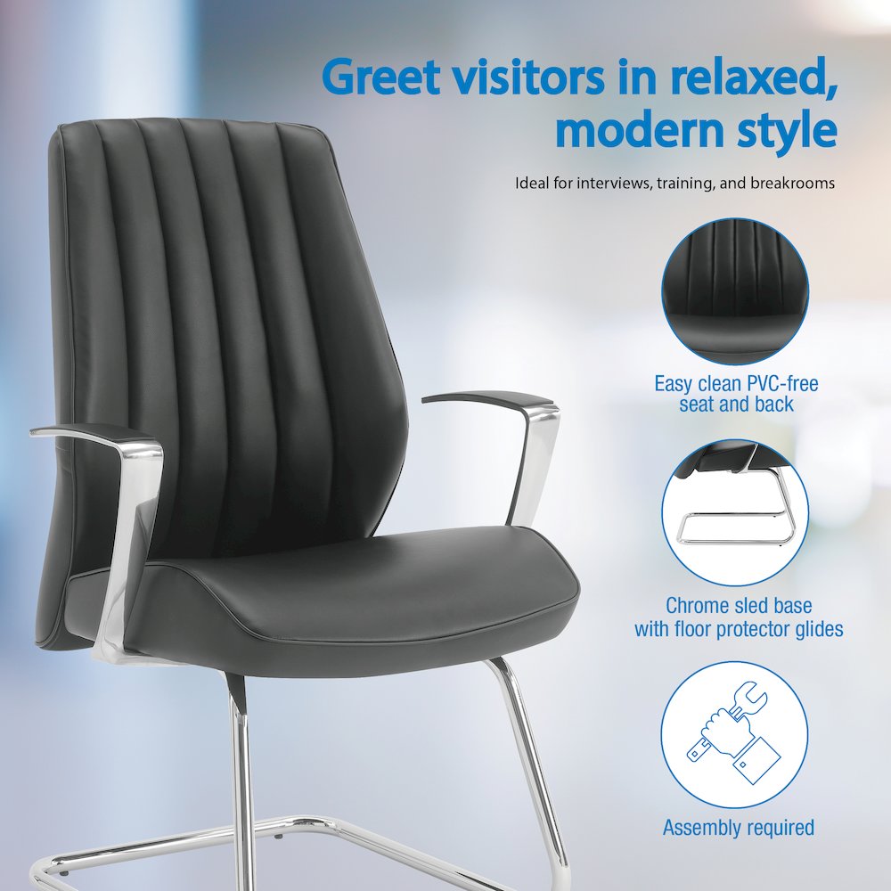 Visitor’s Chair with Fixed Padded Aluminum Arms and Chrome Sled Base
