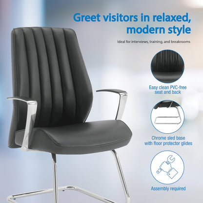 Visitor’s Chair with Fixed Padded Aluminum Arms and Chrome Sled Base