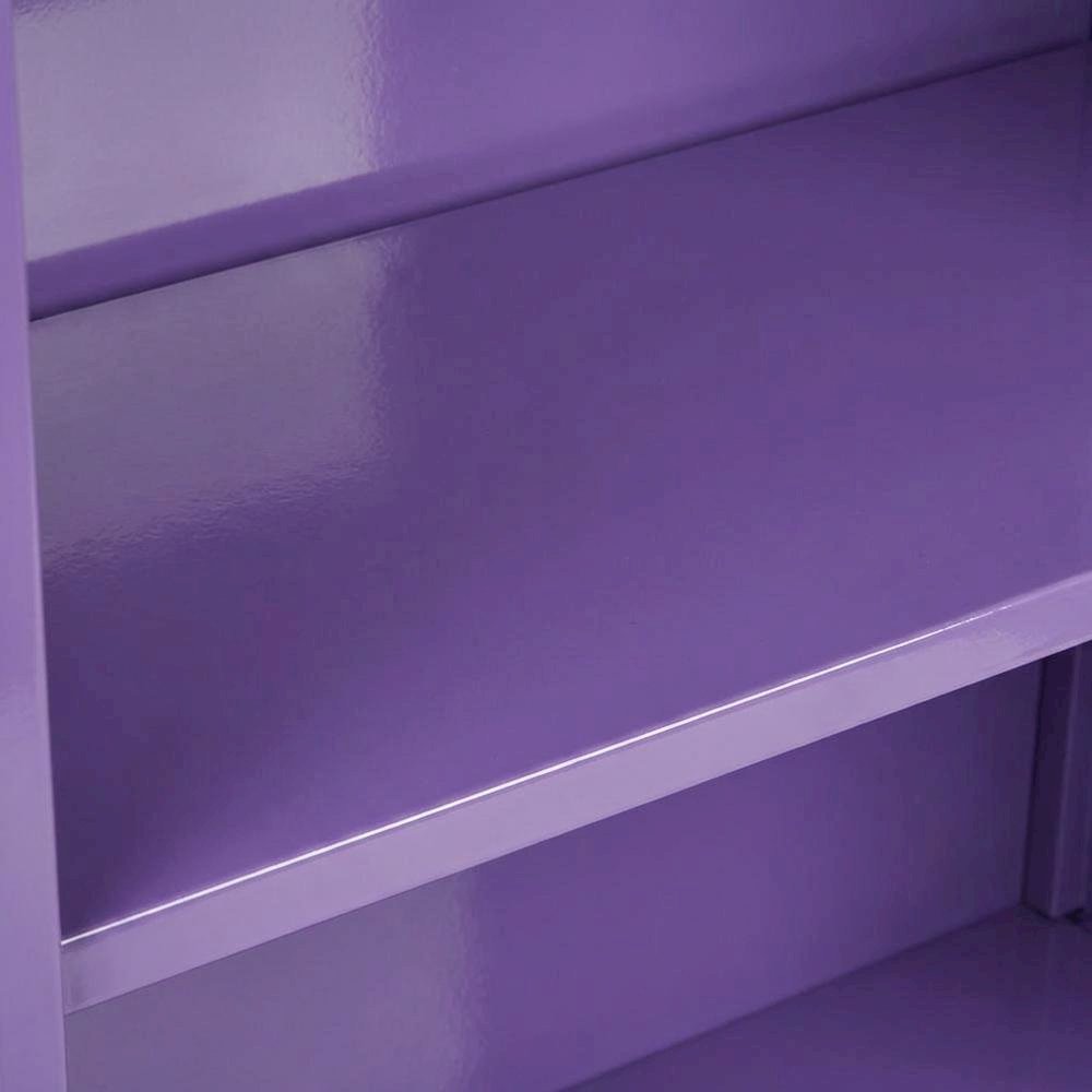 Purple metal bookcase with steel construction and lightweight design