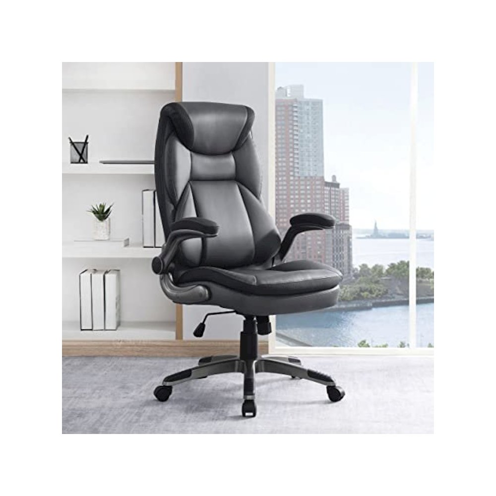 Executive Charcoal Bonded Leather Chair with Titanium Coated Nylon Base
