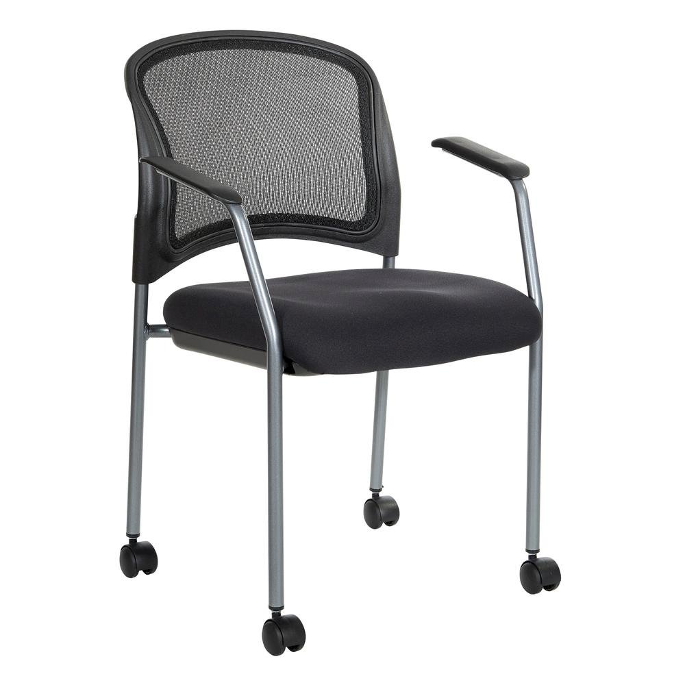 Black Reception Chair With Wheels – High-Back Guest Chair for Offices