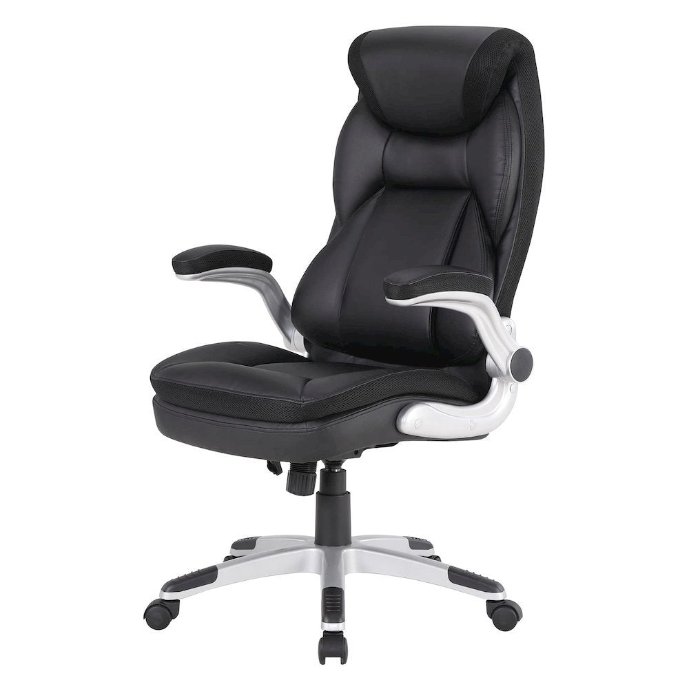 Executive Black Leather Chair – High-Back Work Chair With Silver Base