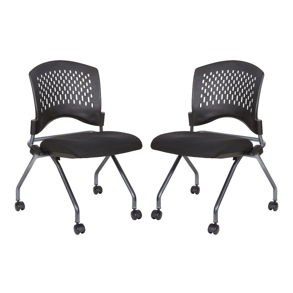 Black Foldable Office Chair, Set of 2 – Armless Reception and Conference Seating
