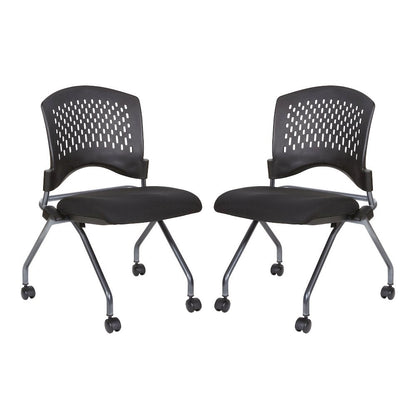 Black Foldable Office Chair, Set of 2 – Armless Reception and Conference Seating