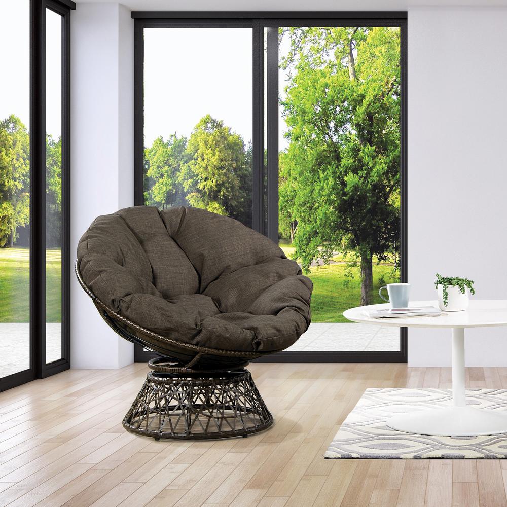Papasan Chair with Brown Round Pillow Cushion and Brown Wicker Weave, BF25291BR-1