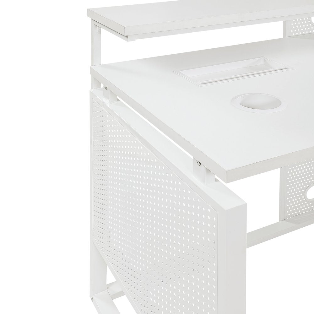 Ace 60" Desk with Hutch in White Top and White Frame