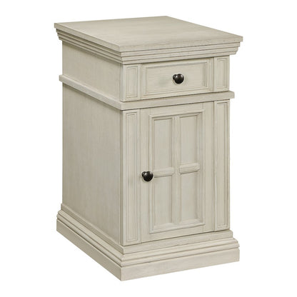 Chair Side Table with 1 Drawer and 1 Glass Door with Power Strip in White Finish