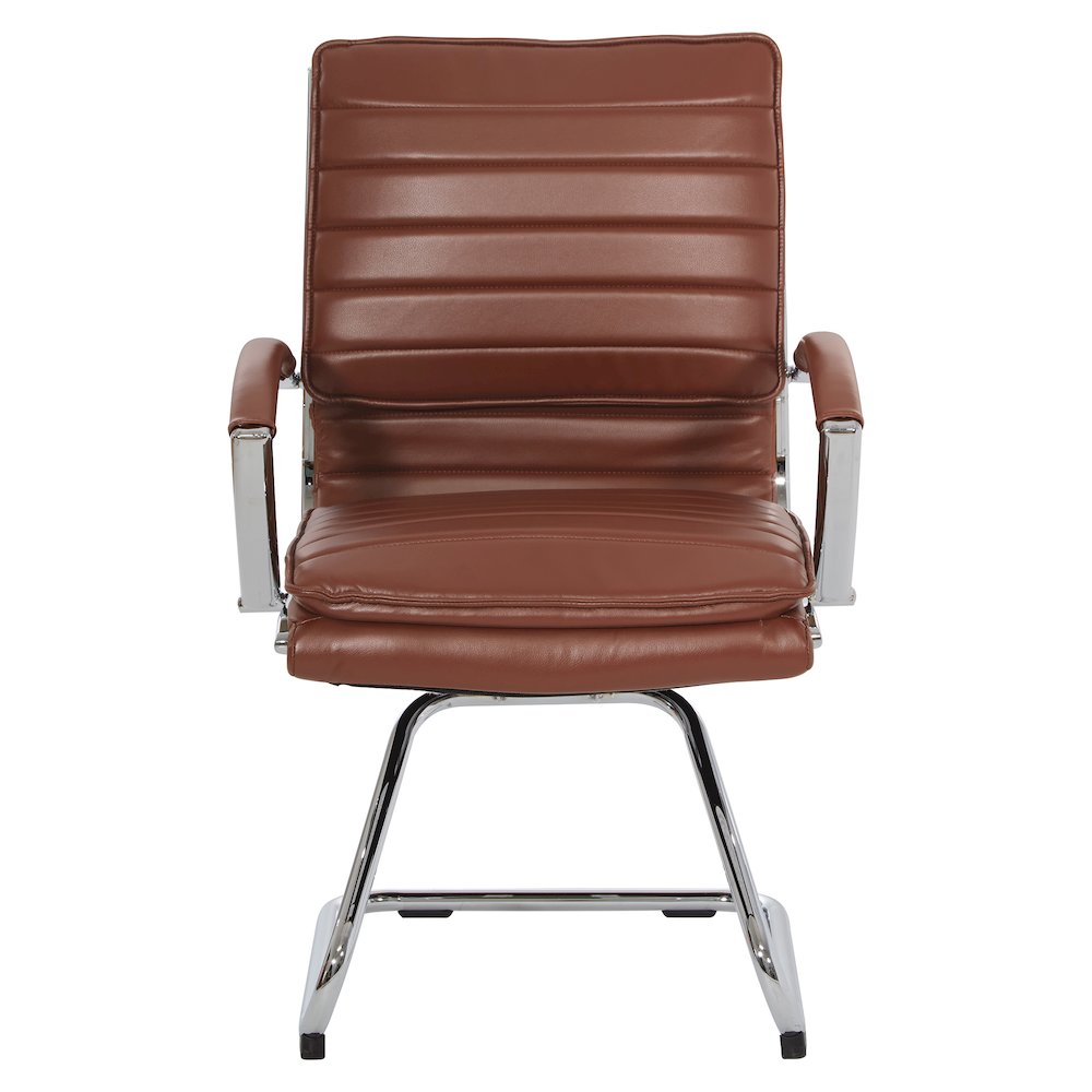 Guest Faux Leather Chair in Saddle with Chrome Base, Removable Arms