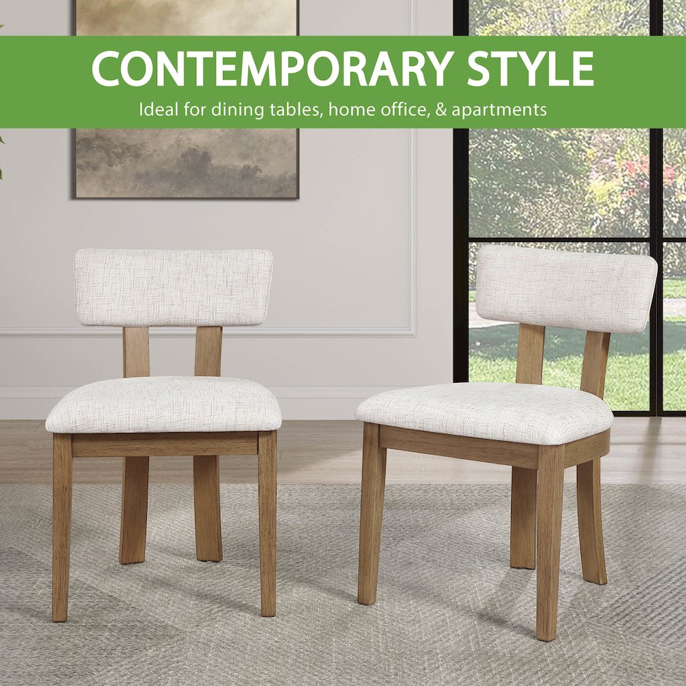 Hanson Dining Chair with Linen Fabric and Medium Oak Wood, 2-Pack