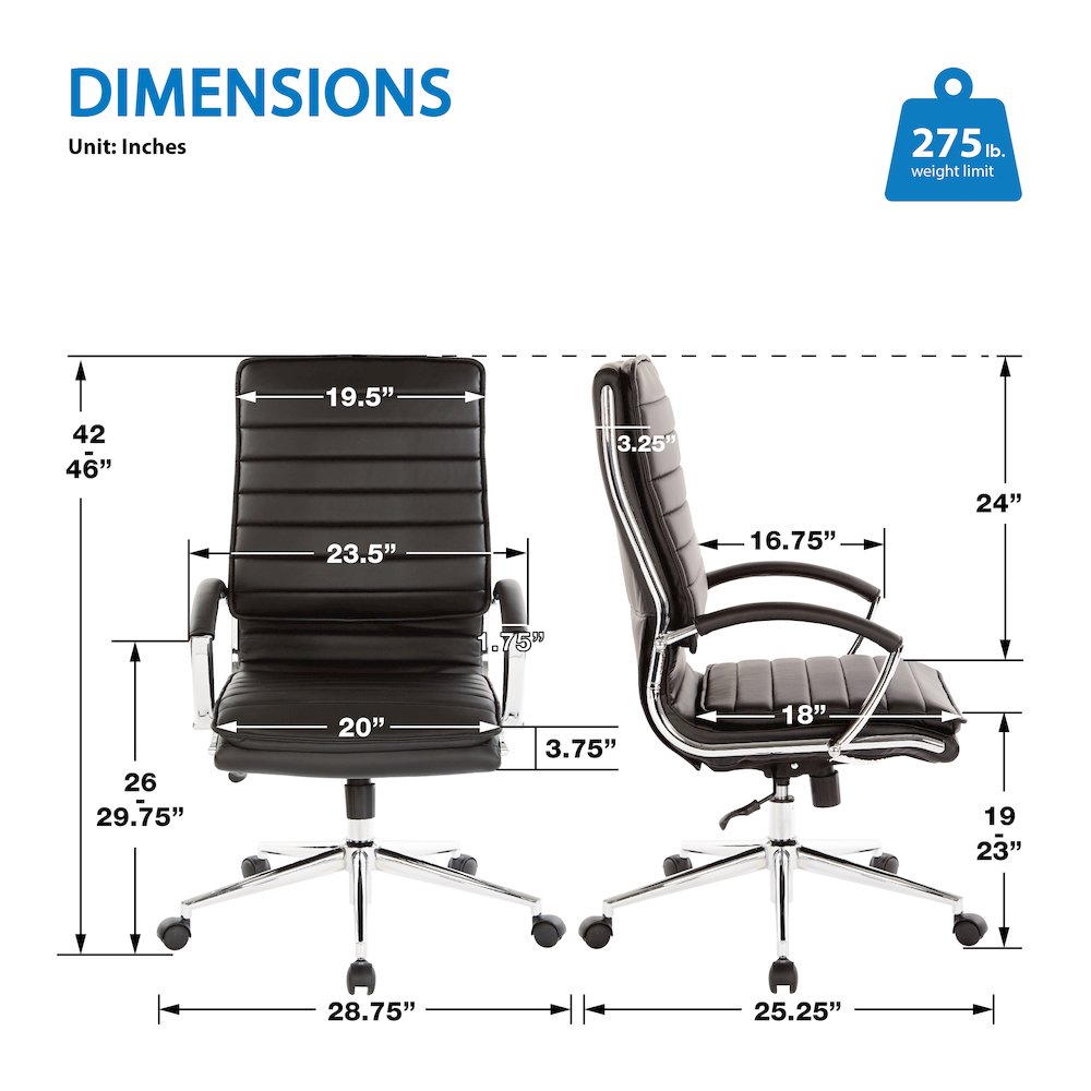 High Back Manager's Faux Leather Chair with Chrome Base, Removable Arm Sleeves