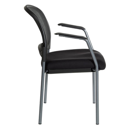 ProGrid Mesh Back with Padded Fabric Seat Visitor's Chair with Arms and Titanium Finish Frame, 86710R-30