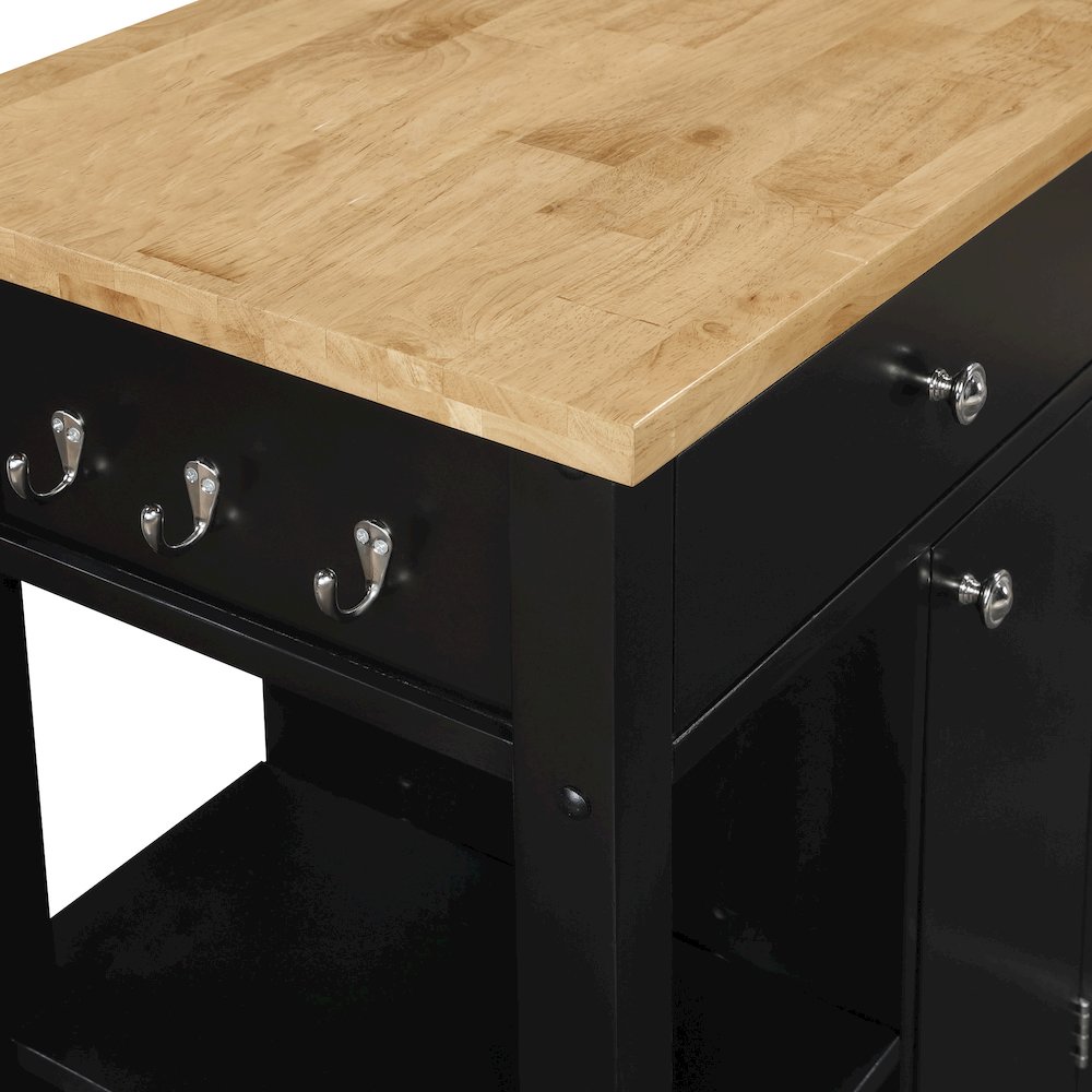 Derry Kitchen Cart with Natural Butcher Block Top With Black Finish