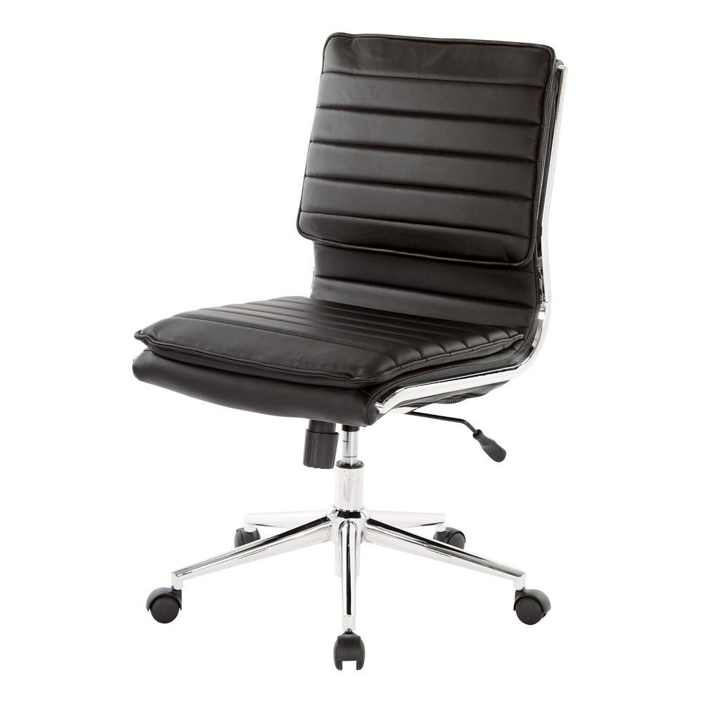 Armless Black Modern Office Chair – Faux Leather Small Desk Seating