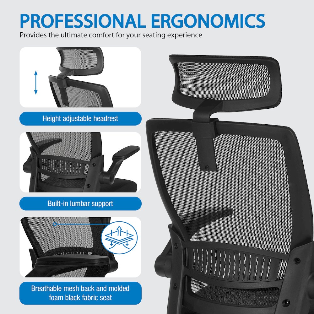 Managers Chair With Mesh Back In Black Fabric Seat Molded Foam