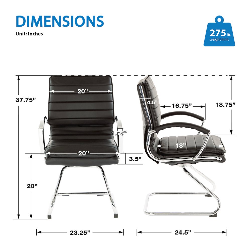 Guest Faux Leather Chair with Chrome Base and Includes Removable Arm Sleeves