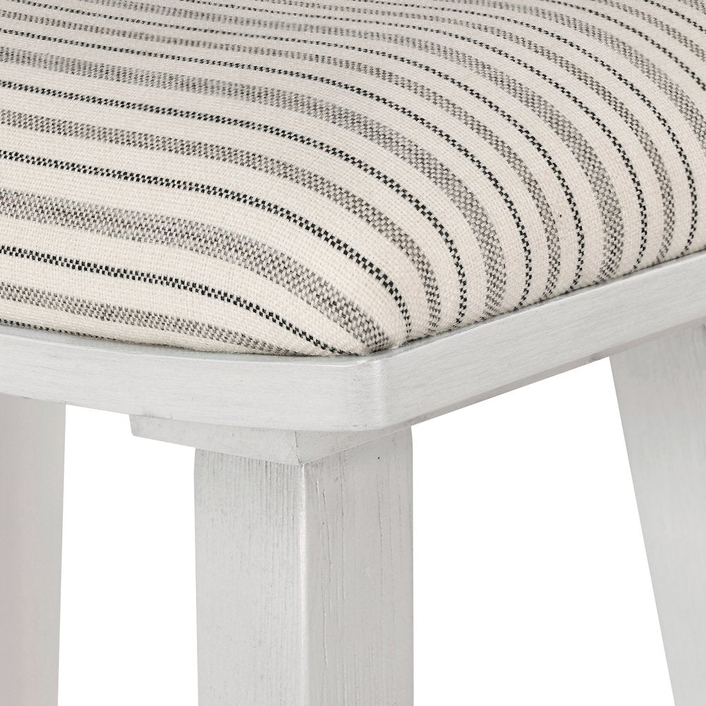 24" Saddle Stool 2-Pack With Cream Pin Stripe Fabric Seat And White Wash Frame