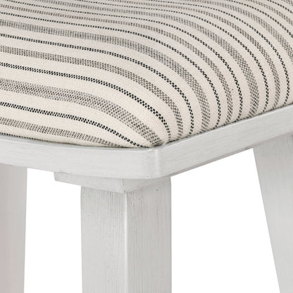 24" Saddle Stool 2-Pack With Cream Pin Stripe Fabric Seat And White Wash Frame