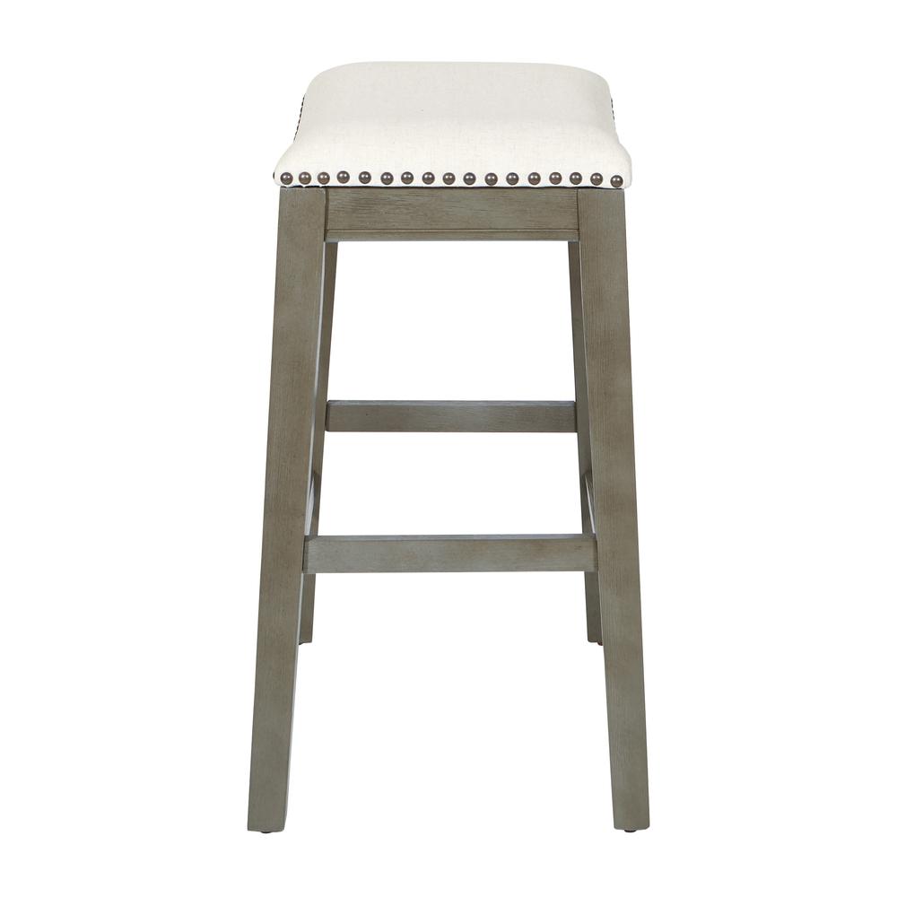 Saddle Stool 24" in Beige Fabric and Antique Grey Base and Linen Fabric 2-Pack, MET4224AG-L32