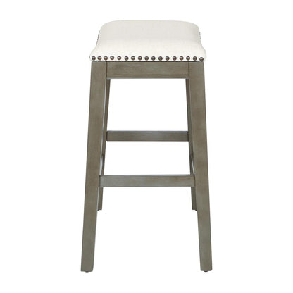 Saddle Stool 24" in Beige Fabric and Antique Grey Base and Linen Fabric 2-Pack, MET4224AG-L32