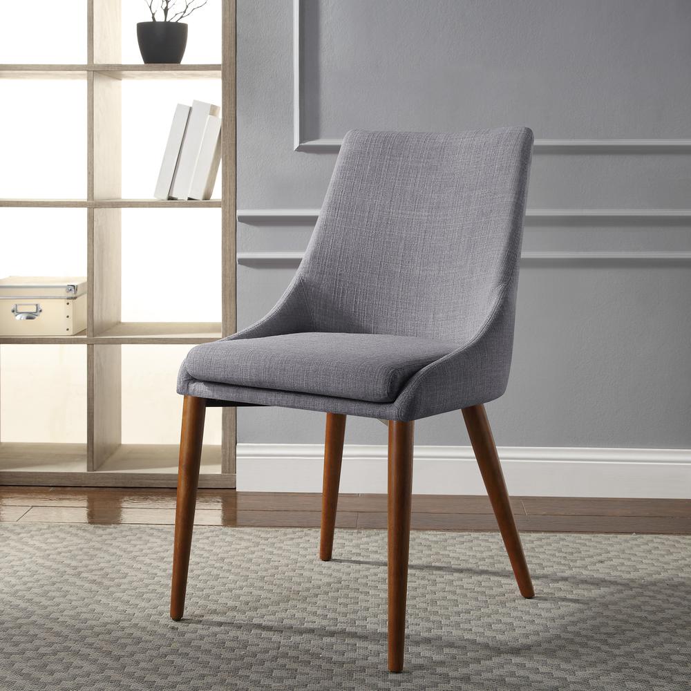 Palmer Mid-Century Modern Fabric Dining Accent Chair in Dove Fabric 2 Pack, PAM2-M55