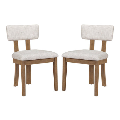 Hanson Dining Chair with Linen Fabric and Medium Oak Wood, 2-Pack