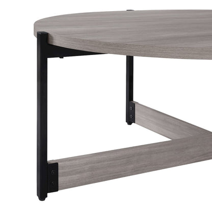 3 Piece Occasional Table Set in Grey Woodgrain Finish with Black Metal Legs