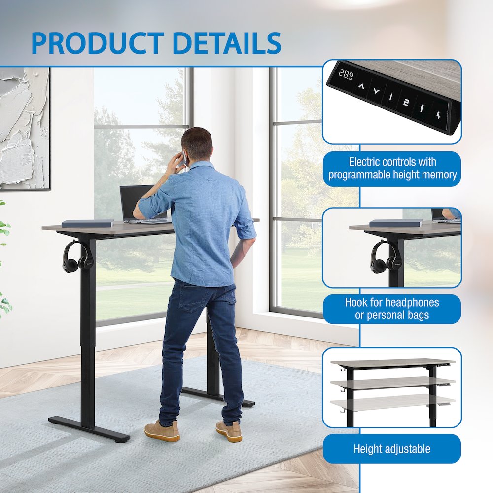 Primo 48"W Sit to Stand Electric Height Adjustable Desk With Light Grey Top
