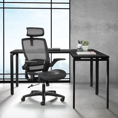 Managers Chair With Mesh Back And Seat And Adjustable Flip Arms And Headrest