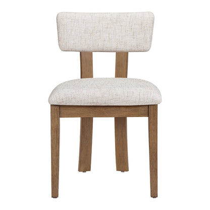 Hanson Dining Chair with Linen Fabric and Medium Oak Wood, 2-Pack