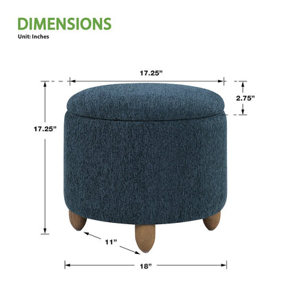 Lyra Storage Ottoman in Indigo Fabric with Medium Oak Legs