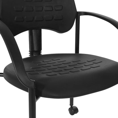 Black Self Skinned Urethane Guest Arm Chair in Black Finish Frame with Casters