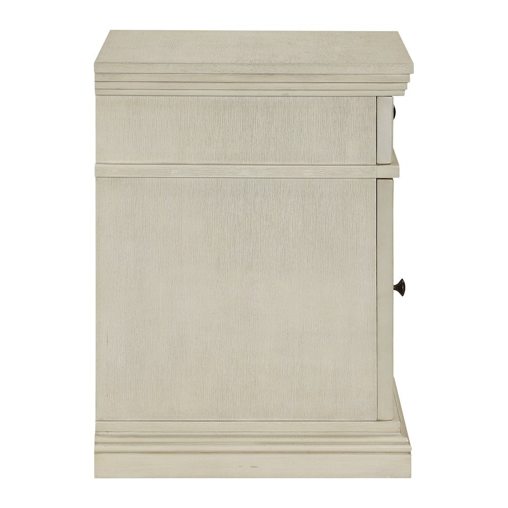 Chair Side Table with 1 Drawer and 1 Glass Door with Power Strip in White Finish