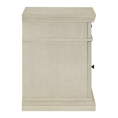 Chair Side Table with 1 Drawer and 1 Glass Door with Power Strip in White Finish