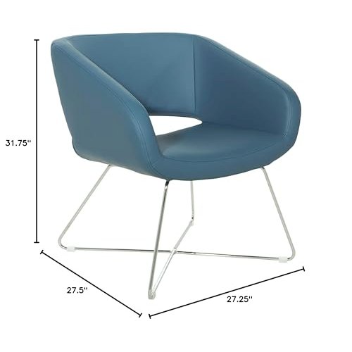 Lounge Chair in Blue Faux Leather with Chrome Base, LRL-R105